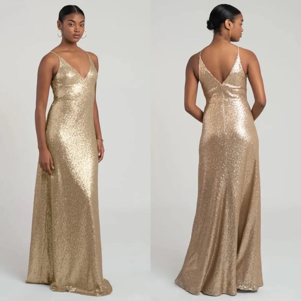 Jenny Yoo Celia Sequin Tulle Matte Gold Size 14